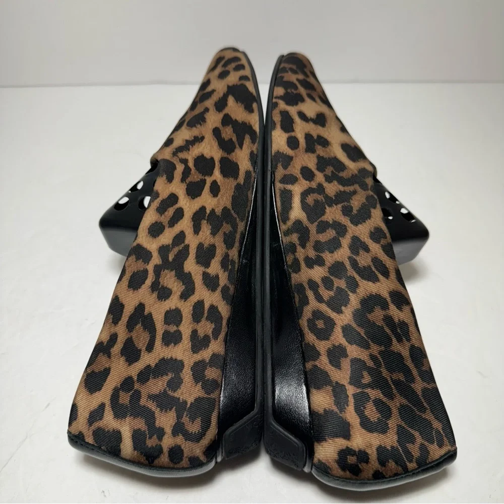 Vionic Shoes Powell Leopard Animal Print Demi Wedge Square Slip On Tan Size 7.5
